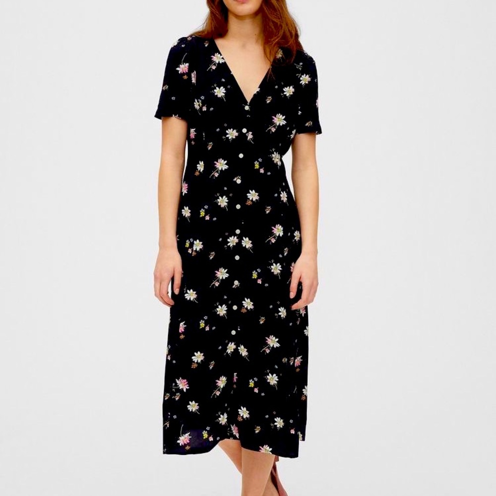 Gap Button-Front Midi Dress Blue Floral